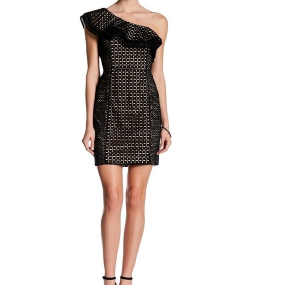 J. Crew Black Eyelet Lace Ruffle One-Shoulder Dress